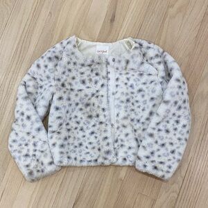 Cat & Jack Kids Spotted Faux Fur Jacket - Cream and Gray size 6/6x